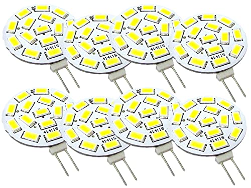 LEDLUX Lampadine LED G4 Bispina DC AC 12V 24V 3,5W 350 Lumen 15 SMD 5630 10V-30V (8 Pezzi, Bianco Freddo 6000k)