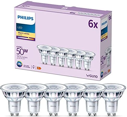 Philips LED Faretto, Luce Bianca Calda, 50W, GU10, 6 pezzi