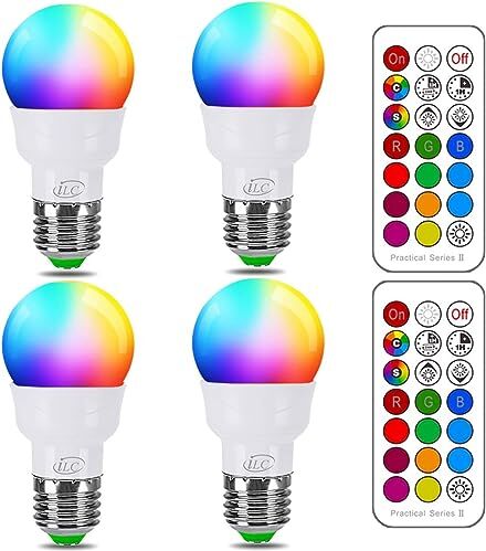 iLC Lampadina Colorata LED, Equivalente 40W, E27 12 Colore RGB 5 Watt Bianco Caldo (2700K) Edison Telecomando (Confezione da 4)