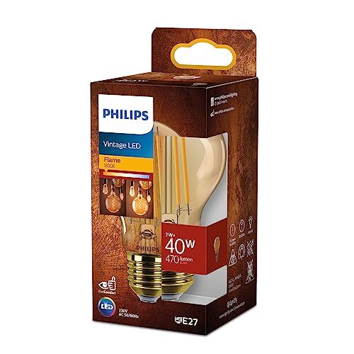 Philips LED Vintage Lampadina Goccia a Filamento Ambrata, 40W, E27, Luce Bianca Calda, Non Dimmerabile