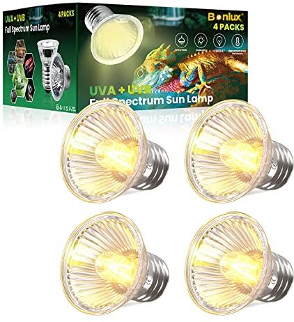 Bonlux Lampadina Riscaldante E27 50W Lampada LED Calore Tartaruga per Animali Pet  Lampadina UVA + UVB E27 per Rettili Acquario, Lampadine Habitat per Animali Domestici (4 pezzi)