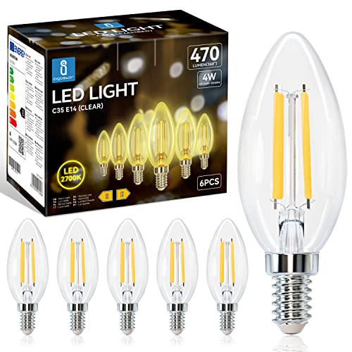 Aigostar Lampadina Stile Vintage Filamento LED E14 C35 4W (Equivalenti a 40W), 470 Lumen, Bianco Caldo 2700K, CRI＞80, Trasparente Lampadine LED, Pacco da 6
