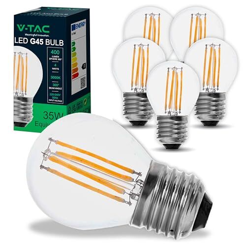 V-TAC 6x Lampadine LED Filamento G45 Attacco E27-4W (Equivalenti a 35W) 400 Lumen Lampadina Massima Efficienza e Risparmio Energetico Luce Bianca Calda 3000K