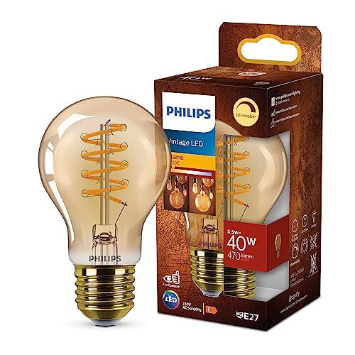 Philips LED Vintage Lampadina Ambrata, 40W, E27, Luce Bianca Calda, Dimmerabile