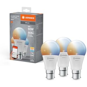 LEDVANCE Lampada LED intelligente con tecnologia WiFi, B22d-base ottica opaca,Colore della luce modificabile (2700K-6500K), 806 Lumen, sostituzione delle lampade 60W, 3-Confezione LEDVANCE Lampada LED intelligente con tecnologia WiFi, B22d-base ottica opaca,Colore della luce modificabile (2700K-6500K), 806 Lumen, sostituzione delle lampade 60W, 3-Confezione
