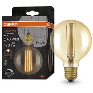 LEDVANCE OSRAM Lampada LED Vintage 1906 vetro dorato, 5,8W, 470lm, forma Globo con diametro 95mm e attacco E27, luce bianca calda, filamento lineare, dimmerabile, durata fino a 15.000 ore LEDVANCE OSRAM Lampada LED Vintage 1906 vetro dorato, 5,8W, 470lm, forma Globo con diametro 95mm e attacco E27, luce bianca calda, filamento lineare, dimmerabile, durata fino a 15.000 ore