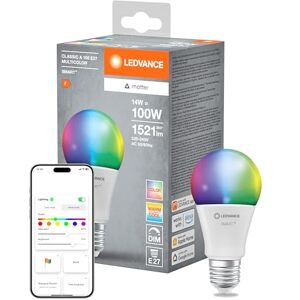 LEDVANCE Lampada LED SMART+ MATTER, Smerigliata, 14W, 1521 lm, Forma a Goccia E27, Luce Colorata e Luce Bianca, Compatibile con Google, Alexa, Apple, app o Controllo Vocale, Durata Fino a 20000 ore LEDVANCE Lampada LED SMART+ MATTER, Smerigliata, 14W, 1521 lm, Forma a Goccia E27, Luce Colorata e Luce Bianca, Compatibile con Google, Alexa, Apple, app o Controllo Vocale, Durata Fino a 20000 ore