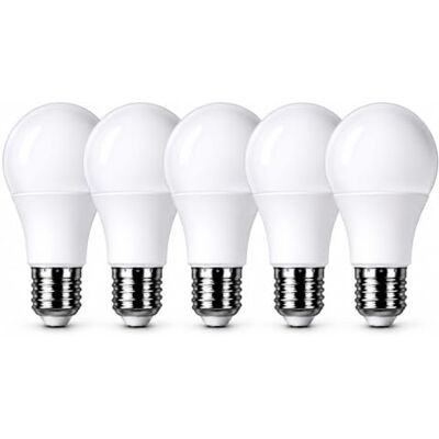 Zone Confezione da 5 lampadine LED E27 10,5 W 3000 K bianco caldo A60 Sostituisce una lampadina a incandescenza da 75 W, CRI superiore a 80, durata di 20.000 h, luce istantanea al 100% Zone Confezione da 5 lampadine LED E27 10,5 W 3000 K bianco caldo A60 Sostituisce una lampadina a incandescenza da 75 W, CRI superiore a 80, durata di 20.000 h, luce istantanea al 100%