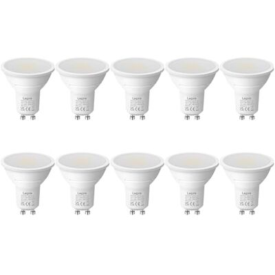 Lepro Lampadina LED GU10 4.5W 6500K 345lm 10Pz Faretto LED con luce fredda 6500K e fascio ampio 100°, senza sfarfallio per uso quotidiano Lepro Lampadina LED GU10 4.5W 6500K 345lm 10Pz Faretto LED con luce fredda 6500K e fascio ampio 100°, senza sfarfallio per uso quotidiano