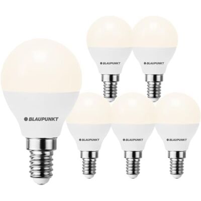 Blaupunkt E14 Lampadina 6W Sostituisce 50W Bianco Caldo, Confezione da 6 Finitura opale, Risparmio fino all'88%, Accensione istantanea, Garanzia 3 anni – per lampade a sospensione e specchi trucco Blaupunkt E14 Lampadina 6W Sostituisce 50W Bianco Caldo, Confezione da 6 Finitura opale, Risparmio fino all'88%, Accensione istantanea, Garanzia 3 anni – per lampade a sospensione e specchi trucco