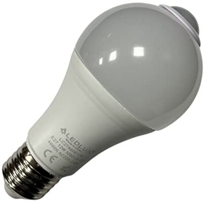 LEDLUX Lampada Led E27 Con Sensore di Movimento, 12W 1160 Lumen, Forma Bulbo A60, D60X129mm (Bianco Neutro 4200K) LEDLUX Lampada Led E27 Con Sensore di Movimento, 12W 1160 Lumen, Forma Bulbo A60, D60X129mm (Bianco Neutro 4200K)