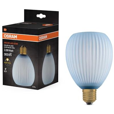 OSRAM Lampada LED DECOR FLAT in vetro colorato, ovale Ø110mm, blu, E27, 3,5W, 300lm, 2700K, bianco caldo, IP20, effetto colore OSRAM Lampada LED DECOR FLAT in vetro colorato, ovale Ø110mm, blu, E27, 3,5W, 300lm, 2700K, bianco caldo, IP20, effetto colore