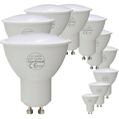 SUNSEED 10x GU10 8,5W, LAMPADINA LED FARETTO, Luce Calda 3000K 806 Lumen 120°, 60W Equivalente SUNSEED 10x GU10 8,5W, LAMPADINA LED FARETTO, Luce Calda 3000K 806 Lumen 120°, 60W Equivalente