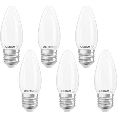 OSRAM Lampada LED Superstar B40 a forma di candela, dimmerabile, bianco caldo 2700 K, 3,4 W, E27, satinata, 470 lm, 15.000 h, per lampadari e applique, antiabbagliamento,6-Pack OSRAM Lampada LED Superstar B40 a forma di candela, dimmerabile, bianco caldo 2700 K, 3,4 W, E27, satinata, 470 lm, 15.000 h, per lampadari e applique, antiabbagliamento,6-Pack