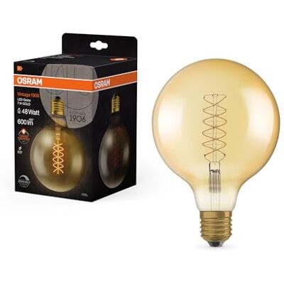 OSRAM Lampada LED Vintage 1906 vetro dorato, 7W, 600lm, forma Globo con diametro 125mm e attacco E27, luce bianca calda, filamento a spirale, dimmerabile, durata fino a 15.000 ore OSRAM Lampada LED Vintage 1906 vetro dorato, 7W, 600lm, forma Globo con diametro 125mm e attacco E27, luce bianca calda, filamento a spirale, dimmerabile, durata fino a 15.000 ore