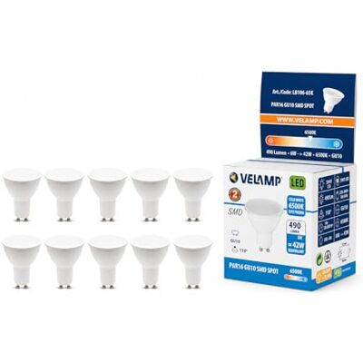 Velamp 10 Lampadine LED GU10, 6Watt Pari ad alogene da 42Watt, 490 lumen, Luce Bianca Fredda 6500K, Angolo del Fascio di 110 Gradi, Lampadina LED Non Dimmerabile Velamp 10 Lampadine LED GU10, 6Watt Pari ad alogene da 42Watt, 490 lumen, Luce Bianca Fredda 6500K, Angolo del Fascio di 110 Gradi, Lampadina LED Non Dimmerabile
