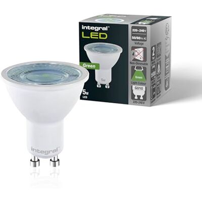 Integral Confezione da 4 lampadine LED GU10, colore verde, 5 W (equivalenti a 50 W), angolo di diffusione di 40°, adatte per display, ristoranti, hotel, giardini, decorazioni e illuminazione Integral Confezione da 4 lampadine LED GU10, colore verde, 5 W (equivalenti a 50 W), angolo di diffusione di 40°, adatte per display, ristoranti, hotel, giardini, decorazioni e illuminazione