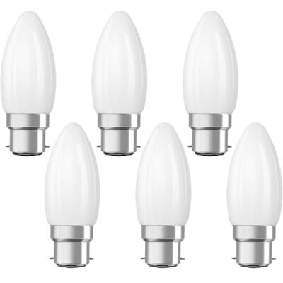 OSRAM Lampada LED Superstar B40 a forma di candela, dimmerabile, bianco caldo 2700 K, 3,4 W, B22d, satinata, 470 lm, 15.000 ore, per lampadari, applique,6-Pack OSRAM Lampada LED Superstar B40 a forma di candela, dimmerabile, bianco caldo 2700 K, 3,4 W, B22d, satinata, 470 lm, 15.000 ore, per lampadari, applique,6-Pack