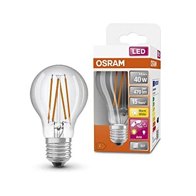 OSRAM Lampada LED Star+ con sensore di luce diurna, E27-base Ottica del filamento,Bianco caldo (2700K), 470 Lumen, sostituzione delle lampade 40W, non dimmerabile, 4-Confezione OSRAM Lampada LED Star+ con sensore di luce diurna, E27-base Ottica del filamento,Bianco caldo (2700K), 470 Lumen, sostituzione delle lampade 40W, non dimmerabile, 4-Confezione
