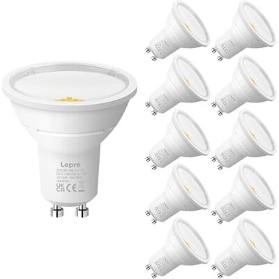 Lepro Lampadina LED GU10 Classe A 4000K 590lm 3.3W=50W 10 Pezzi Confezione da 10 lampadine, luce naturale 4000K,per ambienti domestici e faretti GU10 Lepro Lampadina LED GU10 Classe A 4000K 590lm 3.3W=50W 10 Pezzi Confezione da 10 lampadine, luce naturale 4000K,per ambienti domestici e faretti GU10