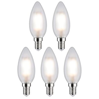 Paulmann Lampadina a filamento LED 230V candela E14 confezione da 5 5x4,8W 5x470lm 35mm opaco vetro 4000K Paulmann Lampadina a filamento LED 230V candela E14 confezione da 5 5x4,8W 5x470lm 35mm opaco vetro 4000K