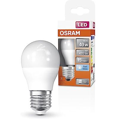 OSRAM Lampada LED Classic P40 Star Classic P40 per la presa E27, forma a goccia, FR, 470 lumen, bianco freddo, 4000k, sostituzione per lampadine da 40w convenzionali, non dimmerabile, 6 pacchetti OSRAM Lampada LED Classic P40 Star Classic P40 per la presa E27, forma a goccia, FR, 470 lumen, bianco freddo, 4000k, sostituzione per lampadine da 40w convenzionali, non dimmerabile, 6 pacchetti