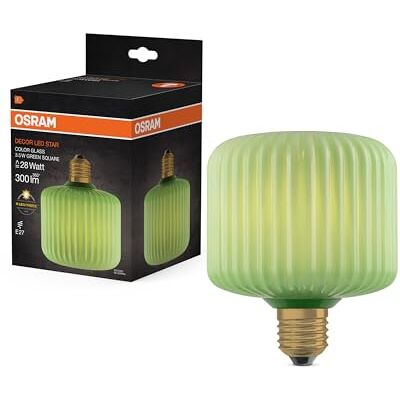 OSRAM Lampada LED DECOR FLAT in vetro colorato, quadrata Ø120mm, verde, E27, 3,5W, 300lm, 2700K, bianco caldo, IP20, effetto colore OSRAM Lampada LED DECOR FLAT in vetro colorato, quadrata Ø120mm, verde, E27, 3,5W, 300lm, 2700K, bianco caldo, IP20, effetto colore