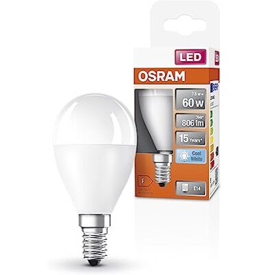 OSRAM Lampada LED Classic P60 Star Classic P60 per la presa E14, forma a goccia, fr, 806 lumen, bianco freddo, 4000k, sostituzione per lampadine da 60w convenzionali, non dimmerabile, pacchetto 6 OSRAM Lampada LED Classic P60 Star Classic P60 per la presa E14, forma a goccia, fr, 806 lumen, bianco freddo, 4000k, sostituzione per lampadine da 60w convenzionali, non dimmerabile, pacchetto 6