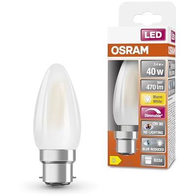 OSRAM Lamps Lampada LED, Forma a Candela, B22D, 3.4 Watt, Bianco, Bianco Caldo, 2700 Kelvin OSRAM Lamps Lampada LED, Forma a Candela, B22D, 3.4 Watt, Bianco, Bianco Caldo, 2700 Kelvin