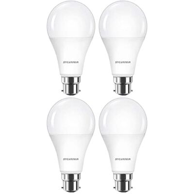 SYLVANIA GLS Lampadina LED satinata, B22, 14 W, 1521 lumen, bianco caldo, 2700 K, confezione da 4 SYLVANIA GLS Lampadina LED satinata, B22, 14 W, 1521 lumen, bianco caldo, 2700 K, confezione da 4