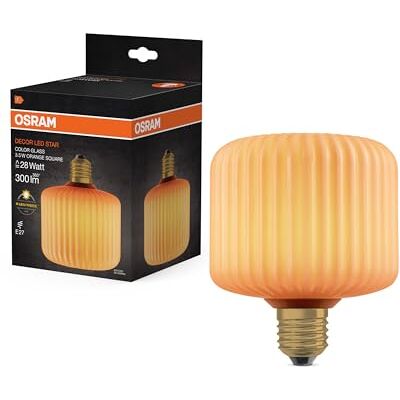 OSRAM Lampada LED DECOR FLAT in vetro colorato, quadrata Ø120mm, arancione, E27, 3,5W, 300lm, 2700K, bianco caldo, IP20, effetto colore OSRAM Lampada LED DECOR FLAT in vetro colorato, quadrata Ø120mm, arancione, E27, 3,5W, 300lm, 2700K, bianco caldo, IP20, effetto colore