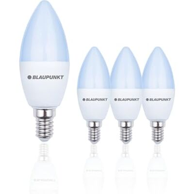 Blaupunkt E14 a candela 10W 820lm 6000K Bianco Freddo SES, Confezione da 4 Risparmio energetico, Non dimmerabile, Vetro smerigliato, IRC elevato, Luce nitida – per luci armadio e uffici Blaupunkt E14 a candela 10W 820lm 6000K Bianco Freddo SES, Confezione da 4 Risparmio energetico, Non dimmerabile, Vetro smerigliato, IRC elevato, Luce nitida – per luci armadio e uffici