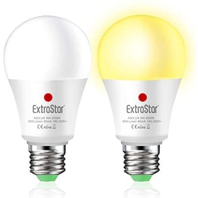 EXTRASTAR Lampadina Con Sensore, E27 Lampadine LED con Sensore Crepuscolare da Esterno, Auto On/Off, 9W Bianca Calda 3000K per Veranda Giardino Porta d'ingresso Corridoio 2 Pezzis EXTRASTAR Lampadina Con Sensore, E27 Lampadine LED con Sensore Crepuscolare da Esterno, Auto On/Off, 9W Bianca Calda 3000K per Veranda Giardino Porta d'ingresso Corridoio 2 Pezzis