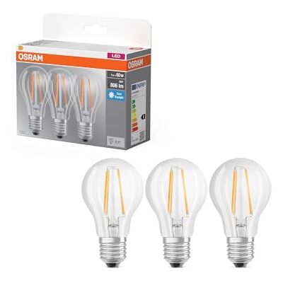 OSRAM Lampada LED Attacco lampadina classica E27 trasparente 6500K bianco freddo, LED a filamento, sostituzione per lampada a incandescenza, IP20, senza mercurio, resistente agli urti, 15000 ore OSRAM Lampada LED Attacco lampadina classica E27 trasparente 6500K bianco freddo, LED a filamento, sostituzione per lampada a incandescenza, IP20, senza mercurio, resistente agli urti, 15000 ore