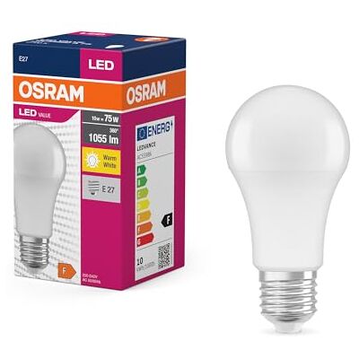 OSRAM Valore a stella a LED Classic LED A75 per presa E27, forma di pera, ven, 1055 lumen, bianco caldo, 2700k, sostituzione per lampadine da 75 W convenzionali, non dimmerabile, pacchetto da 10 OSRAM Valore a stella a LED Classic LED A75 per presa E27, forma di pera, ven, 1055 lumen, bianco caldo, 2700k, sostituzione per lampadine da 75 W convenzionali, non dimmerabile, pacchetto da 10