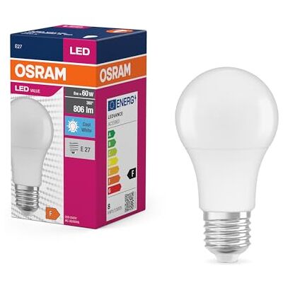 OSRAM Valore a stella a LED Classic LED A60 per socket E27, forma della pera, fr, 806 lumen, bianco freddo, 4000k, sostituzione per lampadine da 60w convenzionali, non dimmerabile, 10 pacchetti OSRAM Valore a stella a LED Classic LED A60 per socket E27, forma della pera, fr, 806 lumen, bianco freddo, 4000k, sostituzione per lampadine da 60w convenzionali, non dimmerabile, 10 pacchetti
