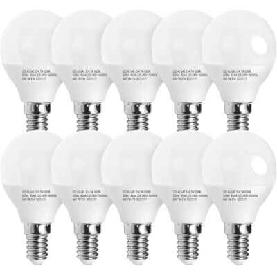 Aigostar Lampadine LED E14, 7 W Equivalenti a 49 W, Luce Bianca Fredda 6500K, 620 Lumen, G45 Lampadina, Pacco da 10 Aigostar Lampadine LED E14, 7 W Equivalenti a 49 W, Luce Bianca Fredda 6500K, 620 Lumen, G45 Lampadina, Pacco da 10