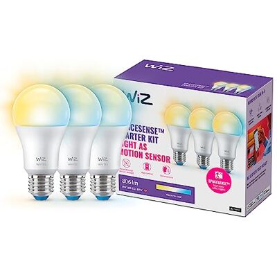 WiZ Lampadina Goccia Smart WiFi, Luce Bianca da Calda a Fredda, attacco E27, equivalente a 60W, Tecnologia SpaceSense, Controllo Vocale (Alexa, Apple HomeKit, Google Home), confezione da 3 WiZ Lampadina Goccia Smart WiFi, Luce Bianca da Calda a Fredda, attacco E27, equivalente a 60W, Tecnologia SpaceSense, Controllo Vocale (Alexa, Apple HomeKit, Google Home), confezione da 3