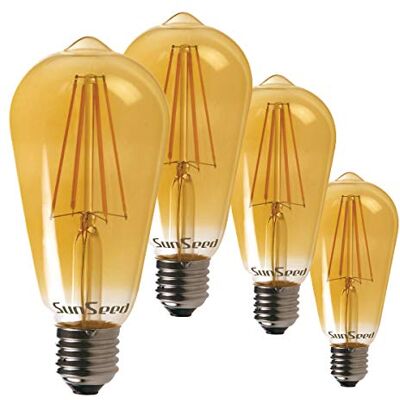 SUNSEED 4x Lampadina E27 Filamento LED 6W ST64 600lm Extra Calda 2200K Dimmer., 48W Equivalente SUNSEED 4x Lampadina E27 Filamento LED 6W ST64 600lm Extra Calda 2200K Dimmer., 48W Equivalente