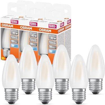 OSRAM Lampada a LED B40 a stella a led per base E27, forma di candela, gl fr, 470 lumen, bianco freddo, 4000k, sostituzione di lampadine da 40w convenzionali, non dimmerabile, pacchetto da 6 OSRAM Lampada a LED B40 a stella a led per base E27, forma di candela, gl fr, 470 lumen, bianco freddo, 4000k, sostituzione di lampadine da 40w convenzionali, non dimmerabile, pacchetto da 6