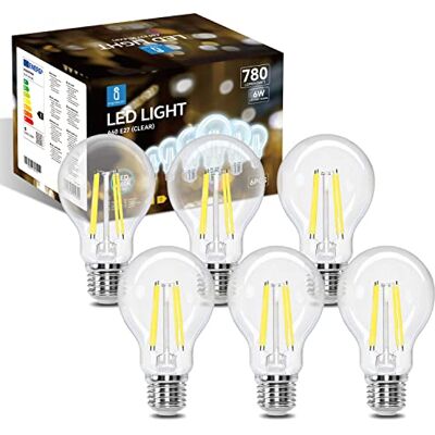 Aigostar Lampadina Vintage Edison LED E27 6W Equivalenti a 58W, Luce Bianca 6500K, 780Lm, CRI>80, A60 Stile Vintage Lampadine Decorativo, Non Dimmerabile, Pacco da 6 Pezzi Aigostar Lampadina Vintage Edison LED E27 6W Equivalenti a 58W, Luce Bianca 6500K, 780Lm, CRI>80, A60 Stile Vintage Lampadine Decorativo, Non Dimmerabile, Pacco da 6 Pezzi