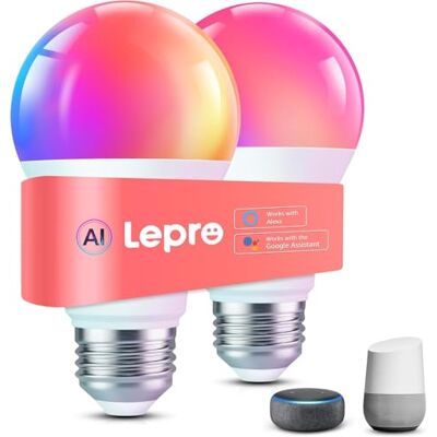 Lepro B1 AI Lampadina Smart E27, 806LM RGB&Luce Bianca Regolabile, 2pcs Progettista Illuminazione AI Personalizzato, Funziona con Alexa/Google Assistant, Connessione Wi-Fi/Bluetooth, Sync Musicale Lepro B1 AI Lampadina Smart E27, 806LM RGB&Luce Bianca Regolabile, 2pcs Progettista Illuminazione AI Personalizzato, Funziona con Alexa/Google Assistant, Connessione Wi-Fi/Bluetooth, Sync Musicale