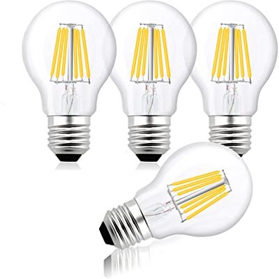 Bonlux E27 Lampadine LED A60 Lampadina di Filamenti a LED, AC/DC 12V-24V LED E27 Edison ES Vintage Lampade, 2700K 6W Equivalenti a 75W, Luce Calda 650lm CRI80+ per RV, Camper e Barche, 4 Pezzi Bonlux E27 Lampadine LED A60 Lampadina di Filamenti a LED, AC/DC 12V-24V LED E27 Edison ES Vintage Lampade, 2700K 6W Equivalenti a 75W, Luce Calda 650lm CRI80+ per RV, Camper e Barche, 4 Pezzi