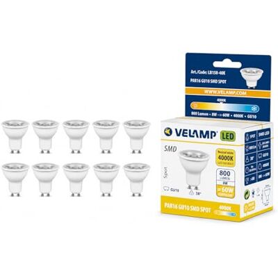 Velamp 10 Lampadine LED GU10, 8Watt Pari ad alogene da 60Watt, 800 lumen, Luce Bianca Naturale 4000K, Angolo del Fascio di 38 Gradi, Lampadina LED Non Dimmerabile Velamp 10 Lampadine LED GU10, 8Watt Pari ad alogene da 60Watt, 800 lumen, Luce Bianca Naturale 4000K, Angolo del Fascio di 38 Gradi, Lampadina LED Non Dimmerabile
