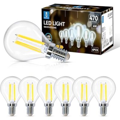 Aigostar Filamento Lampadina Led E14 Luce Fredda 6500K,4W Equivalenti a 40W,470Lm,G45 Stile Vintage, Non Dimmerabile, Pacco da 6 Pezzi Aigostar Filamento Lampadina Led E14 Luce Fredda 6500K,4W Equivalenti a 40W,470Lm,G45 Stile Vintage, Non Dimmerabile, Pacco da 6 Pezzi