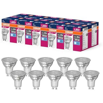 OSRAM Valore a stella a LED PAR16 LED per base GU10, lampada riflettore, GL, 575 lumen, bianco freddo, 4000k, sostituzione per lampadine da 80w convenzionali, non dimmerabile, 10 pacchetti OSRAM Valore a stella a LED PAR16 LED per base GU10, lampada riflettore, GL, 575 lumen, bianco freddo, 4000k, sostituzione per lampadine da 80w convenzionali, non dimmerabile, 10 pacchetti