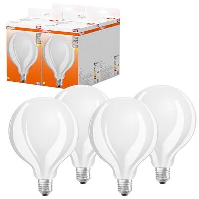 OSRAM LED Star GLOBE125, lampada LED a filamento opaco a forma di globo con diametro di 125mm, base E27, bianco caldo (2700K), 2452 lumen, sostituisce lampadine convenzionali da 150W, confezione da 4 OSRAM LED Star GLOBE125, lampada LED a filamento opaco a forma di globo con diametro di 125mm, base E27, bianco caldo (2700K), 2452 lumen, sostituisce lampadine convenzionali da 150W, confezione da 4