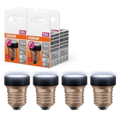 OSRAM LED STAR FLAT da 3,5 W (come 26 W), 270 lm/4000 K, bianco freddo 840, satinato, plastica nera, con filettatura E27, dimmerabile a 3 vie tramite interruttore a parete, DM 35 mm, pacco da 4 OSRAM LED STAR FLAT da 3,5 W (come 26 W), 270 lm/4000 K, bianco freddo 840, satinato, plastica nera, con filettatura E27, dimmerabile a 3 vie tramite interruttore a parete, DM 35 mm, pacco da 4