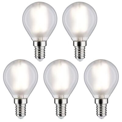 Paulmann Lampadina a filamento LED 230V goccia E14 confezione da 5 5x4,8W 5x470lm 45mm opaco vetro 4000K Paulmann Lampadina a filamento LED 230V goccia E14 confezione da 5 5x4,8W 5x470lm 45mm opaco vetro 4000K