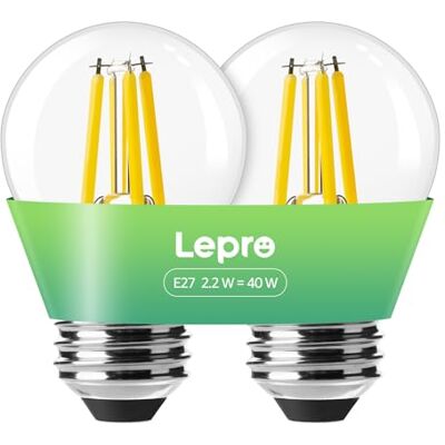 Lepro Lampadina LED E27, Classe A, 2.2W Equivalente 40W, 470LM 2700K, 2Pcs Lampadina a Risparmio Energetico,G45 Filamento,Alto CRI>80,Non Dimmerabile,Angolo del fascio di 300°,Lunga Durata 50000 Ore Lepro Lampadina LED E27, Classe A, 2.2W Equivalente 40W, 470LM 2700K, 2Pcs Lampadina a Risparmio Energetico,G45 Filamento,Alto CRI>80,Non Dimmerabile,Angolo del fascio di 300°,Lunga Durata 50000 Ore
